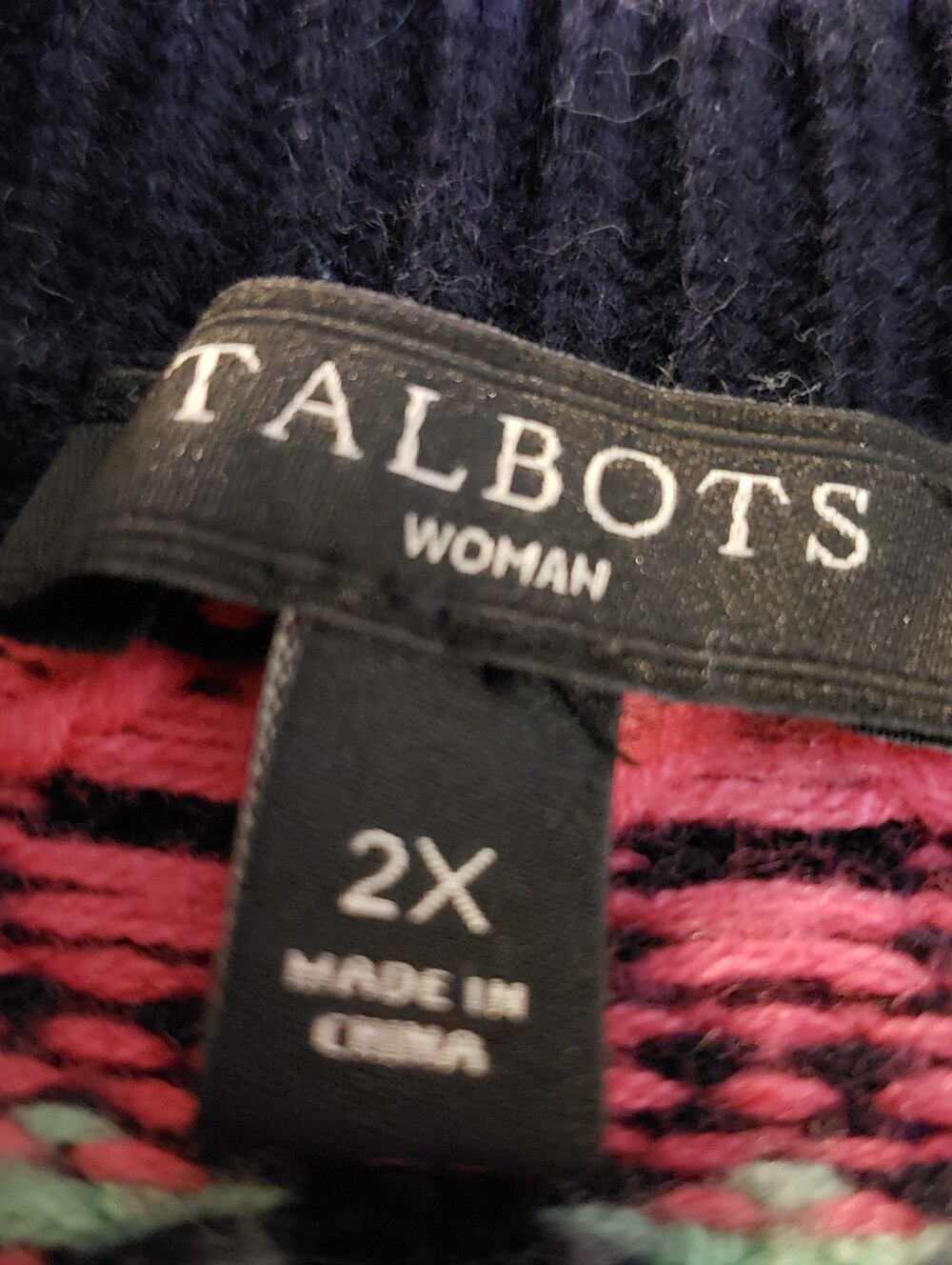 Talbots Navy Fair Isle Button-Front Cardigan with Pink & Mint Size 2X - Picture 3 of 6